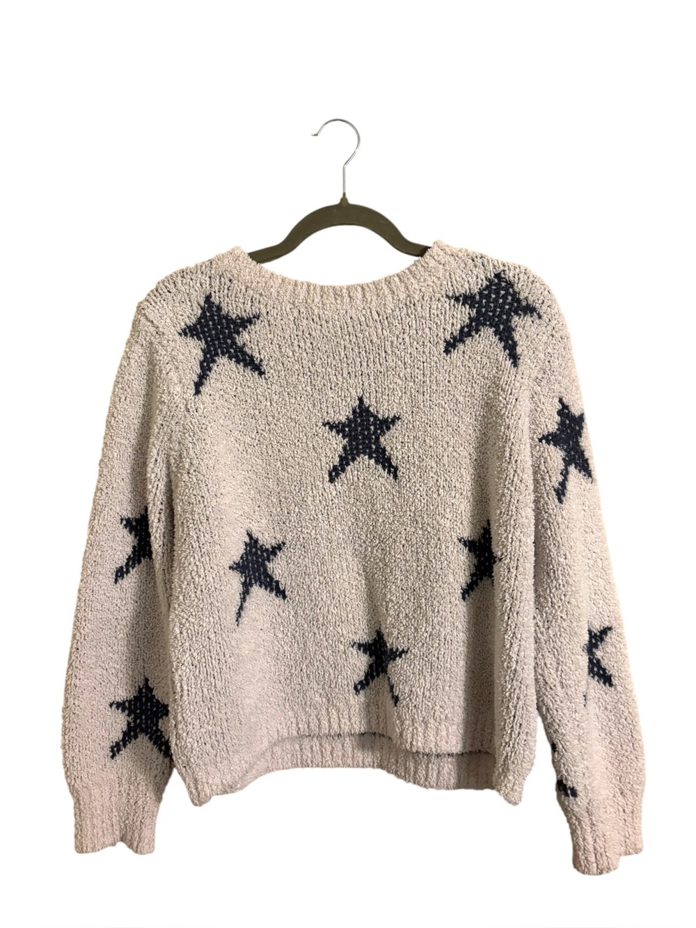 POL White Star Print Pullover Sweater Small